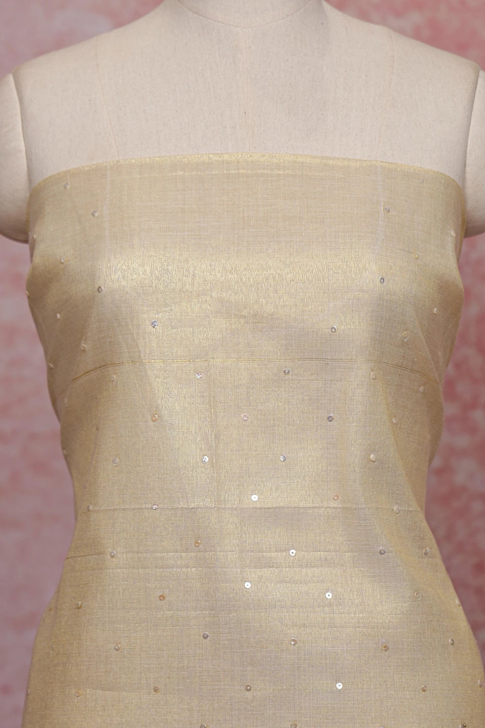 Golden Semi Tissue Beads And Sequins Work Unstitched Churidhar Material