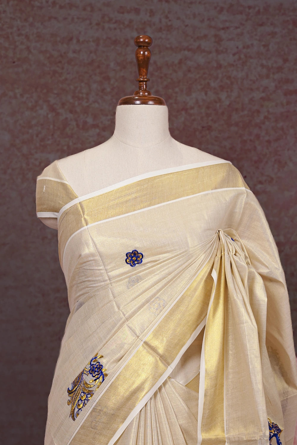 Golden Semi Tissue Kerala Saree - Seematti