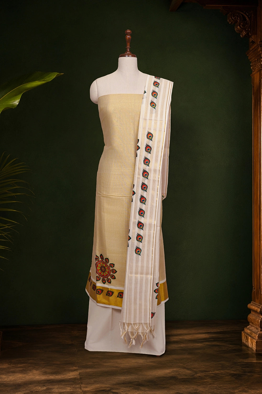 Golden Semi Tissue Plain Unstitched Churidhar Material