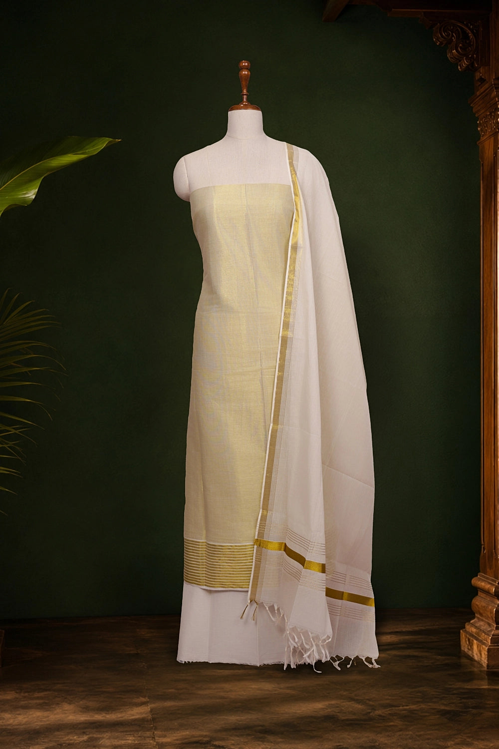 Golden Semi Tissue Plain Unstitched Churidhar Material