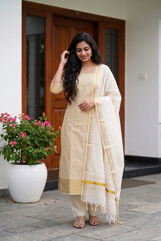 Golden Semi Tissue Plain Unstitched Churidhar Material