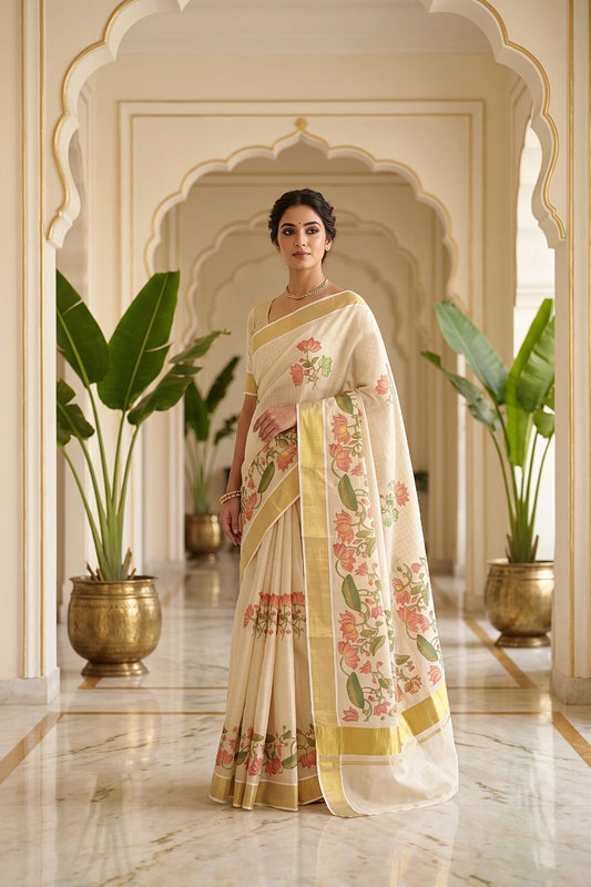 Golden Tissue Kerala Saree - Seematti