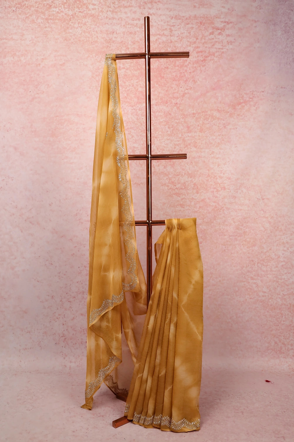 Golden Yellow Crush Georgette Saree