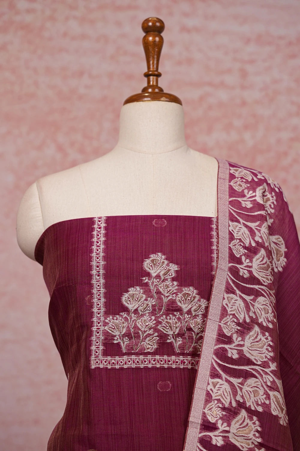 Grape Color Chanderi Printed Unstitched Churidhar Material - Seematti