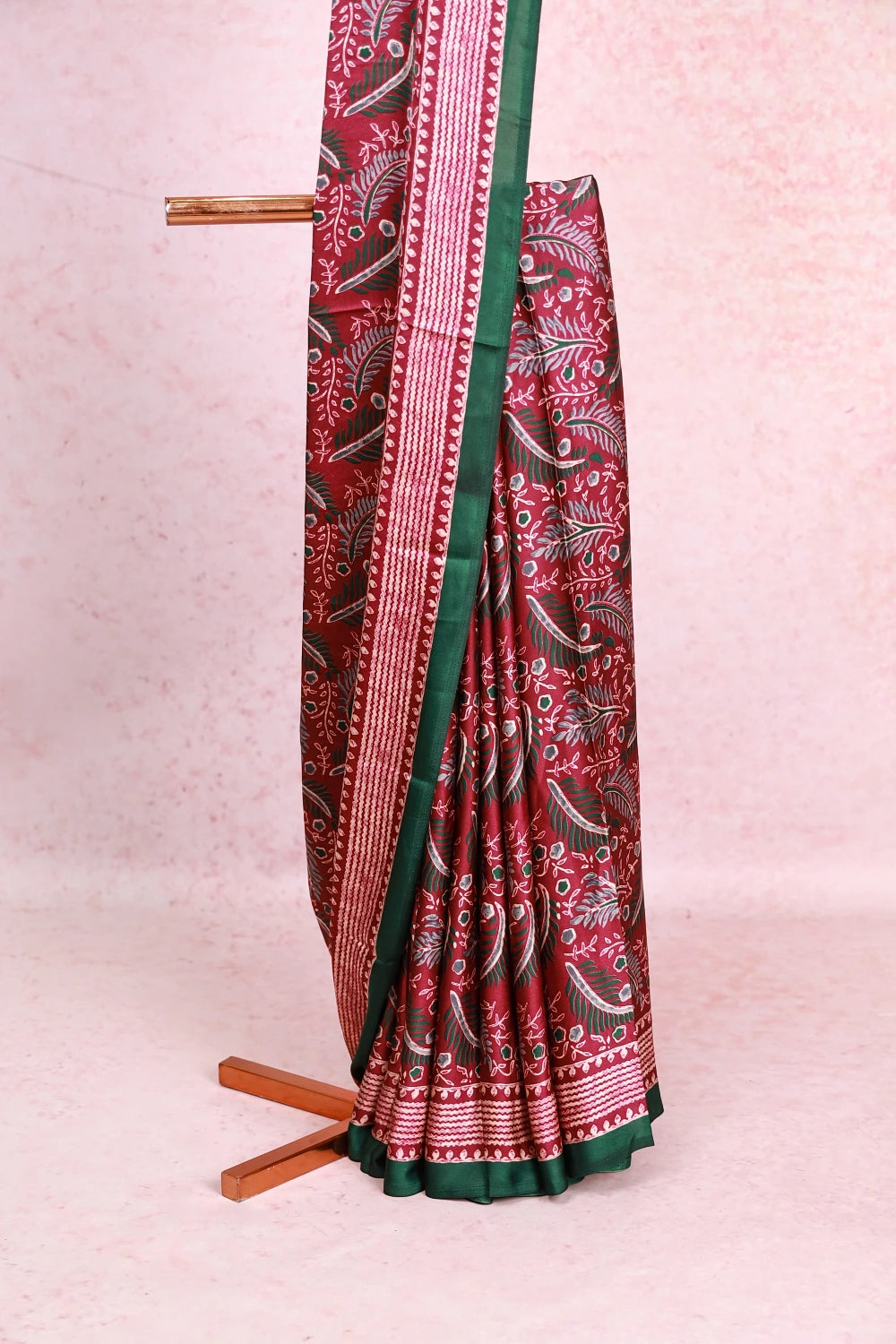 Grape Color Semi Modal Printed Saree With Plain Border - Seematti