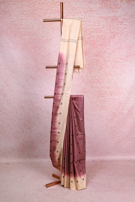 Grape Colour Semi Tussar Saree