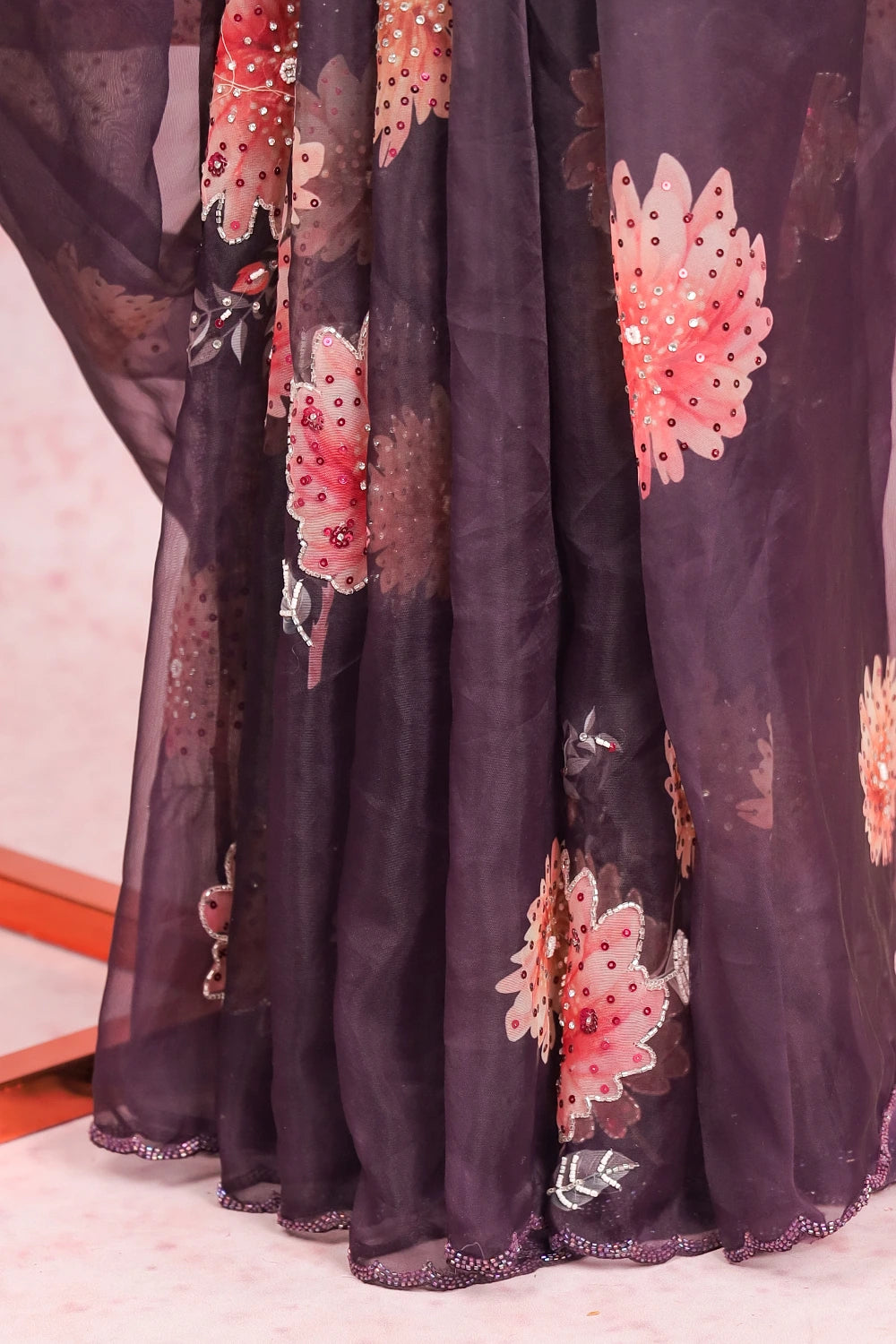 Grape Purple Glass Organza Saree