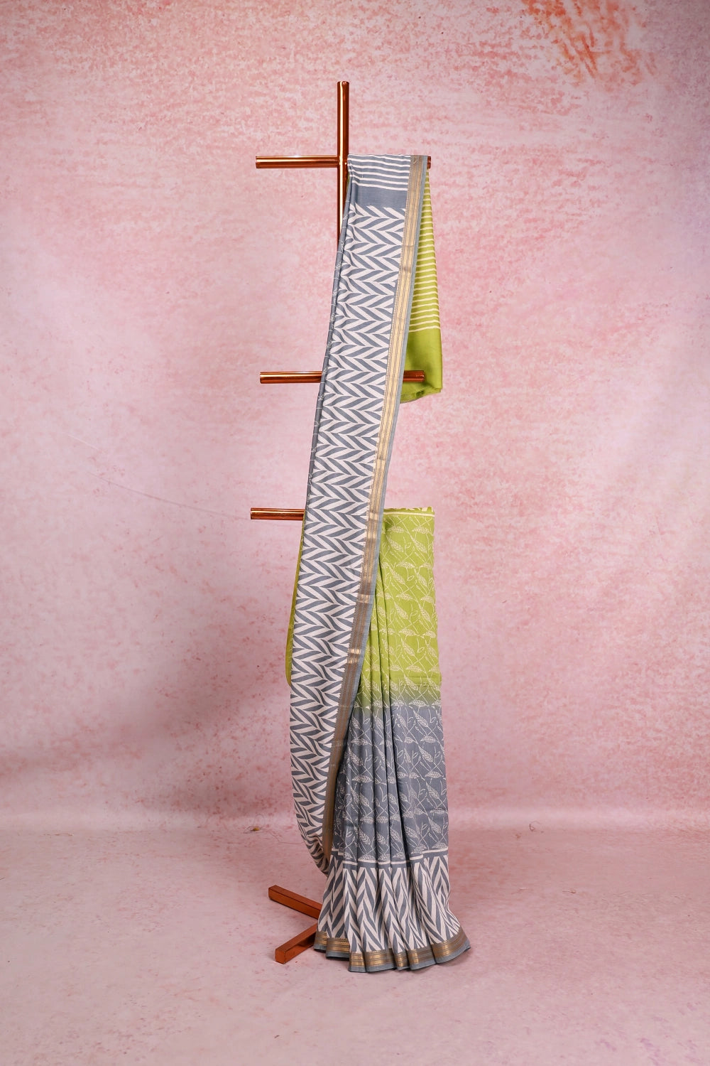 Green And Ash Soft Cotton Saree