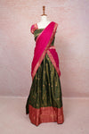 Green And Magenta Tissue Dhavani Set - Seematti