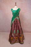 Green And Wine Color Semi Banarasi Dhavani Set - Seematti