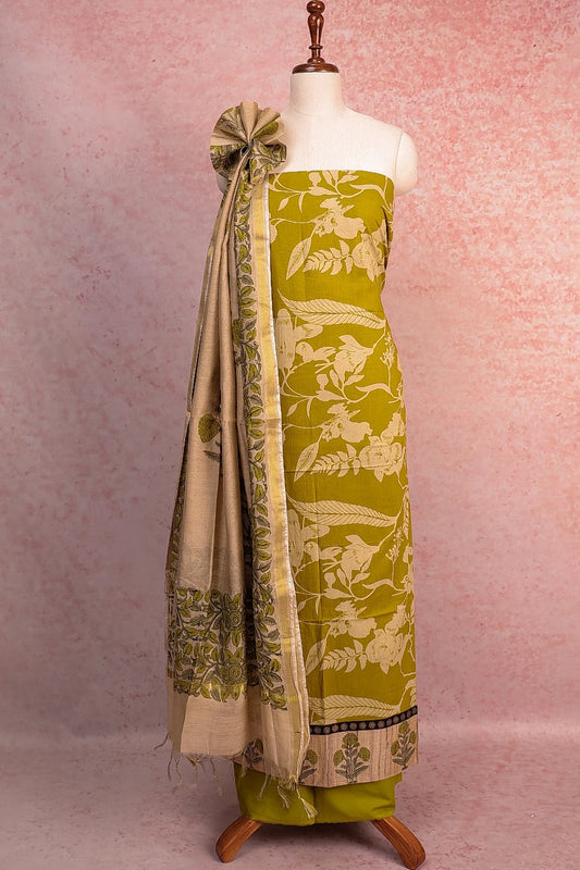 Green Cotton Printed Unstitched Churidhar Material