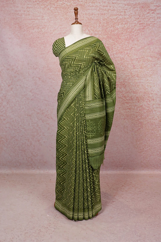 Green Cotton Saree - Seematti