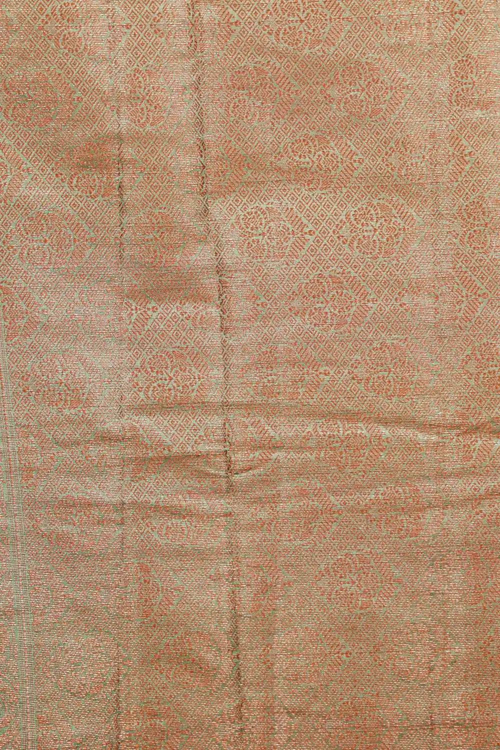 Semi Banarasi saree fabric texture, gold-brown patterned border detail