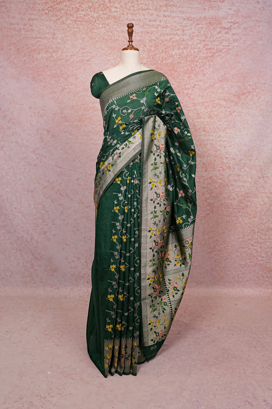 Green Semi Banarasi Saree - Seematti