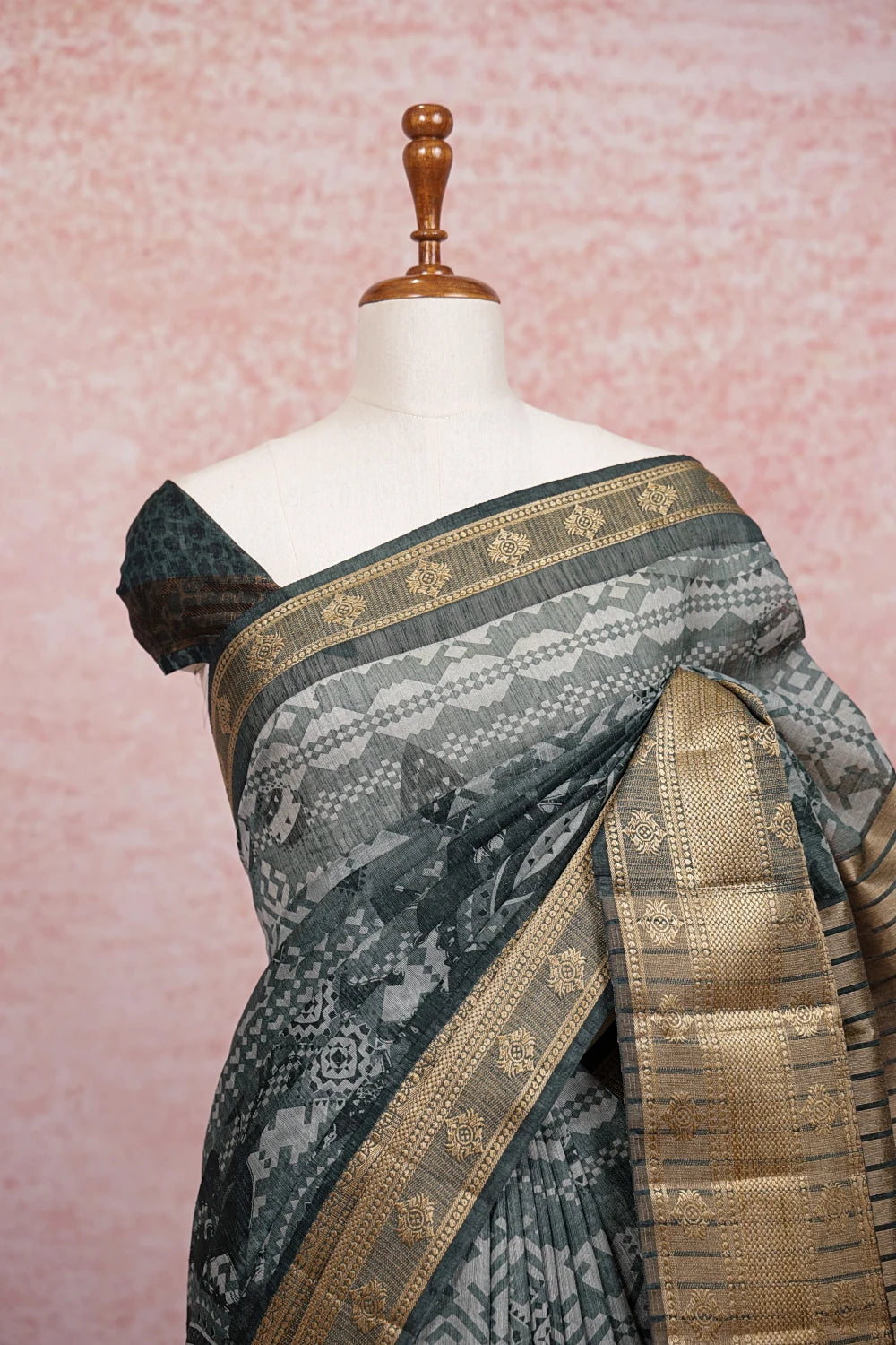 Green Semi Jute Saree - Seematti