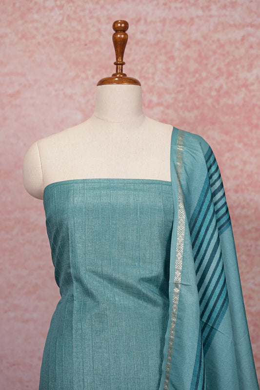 Green Semi Silk Plain Unstitched Churidhar Material - Seematti