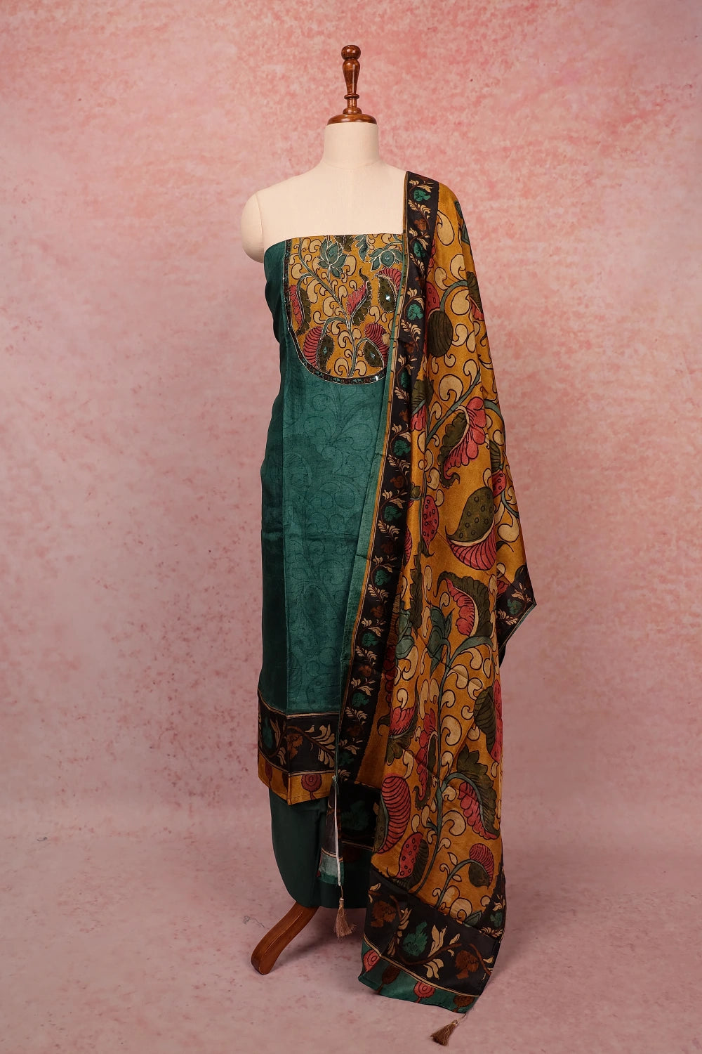 Green Semi Silk Printed Unstitched Churidar Material