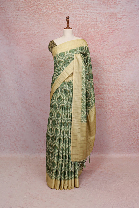 Green Semi Tussar Saree