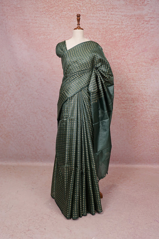 Green Tussar Silk Saree - Seematti
