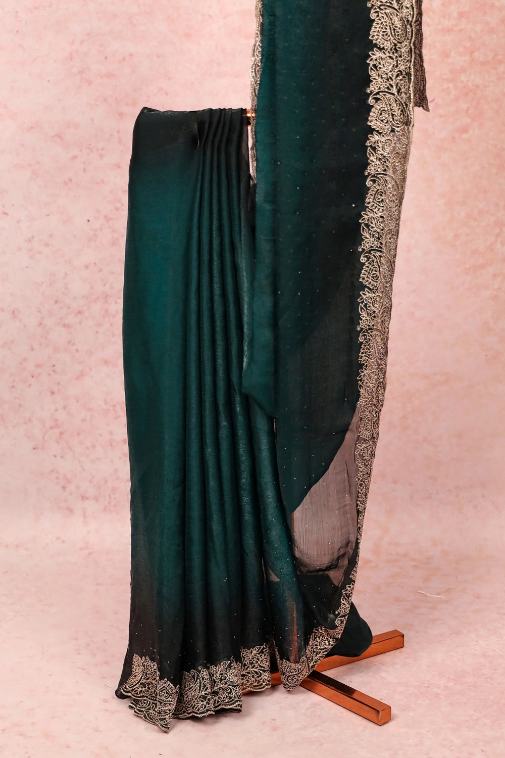 Green Velvet Organza Saree