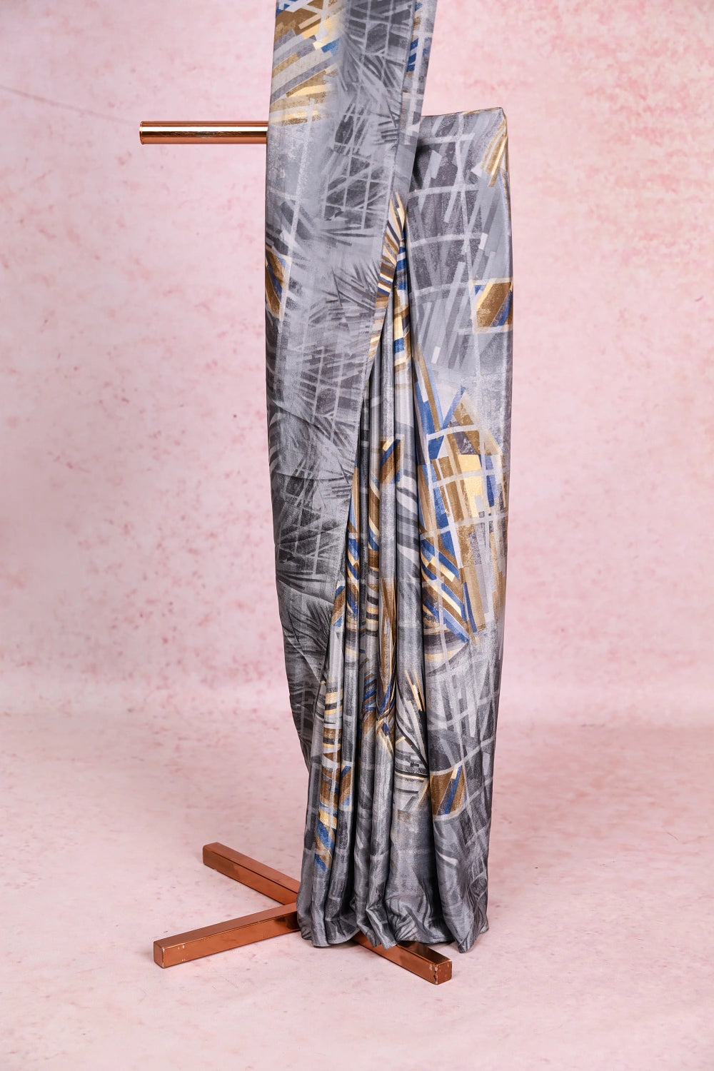 Grey Chiffon Printed Saree With Without Border - Seematti