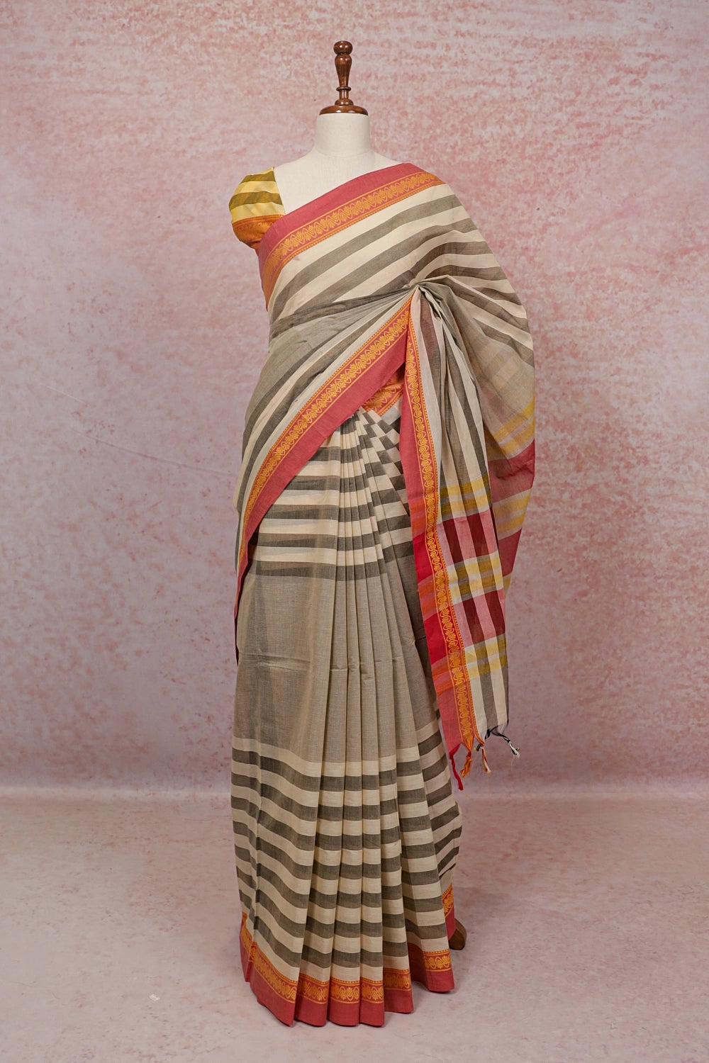 Grey Cotton Saree - Seematti