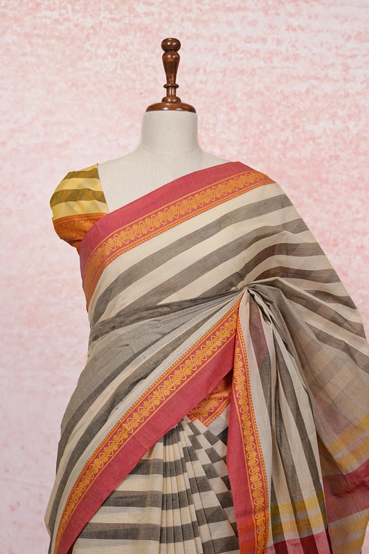 Grey Cotton Saree - Seematti
