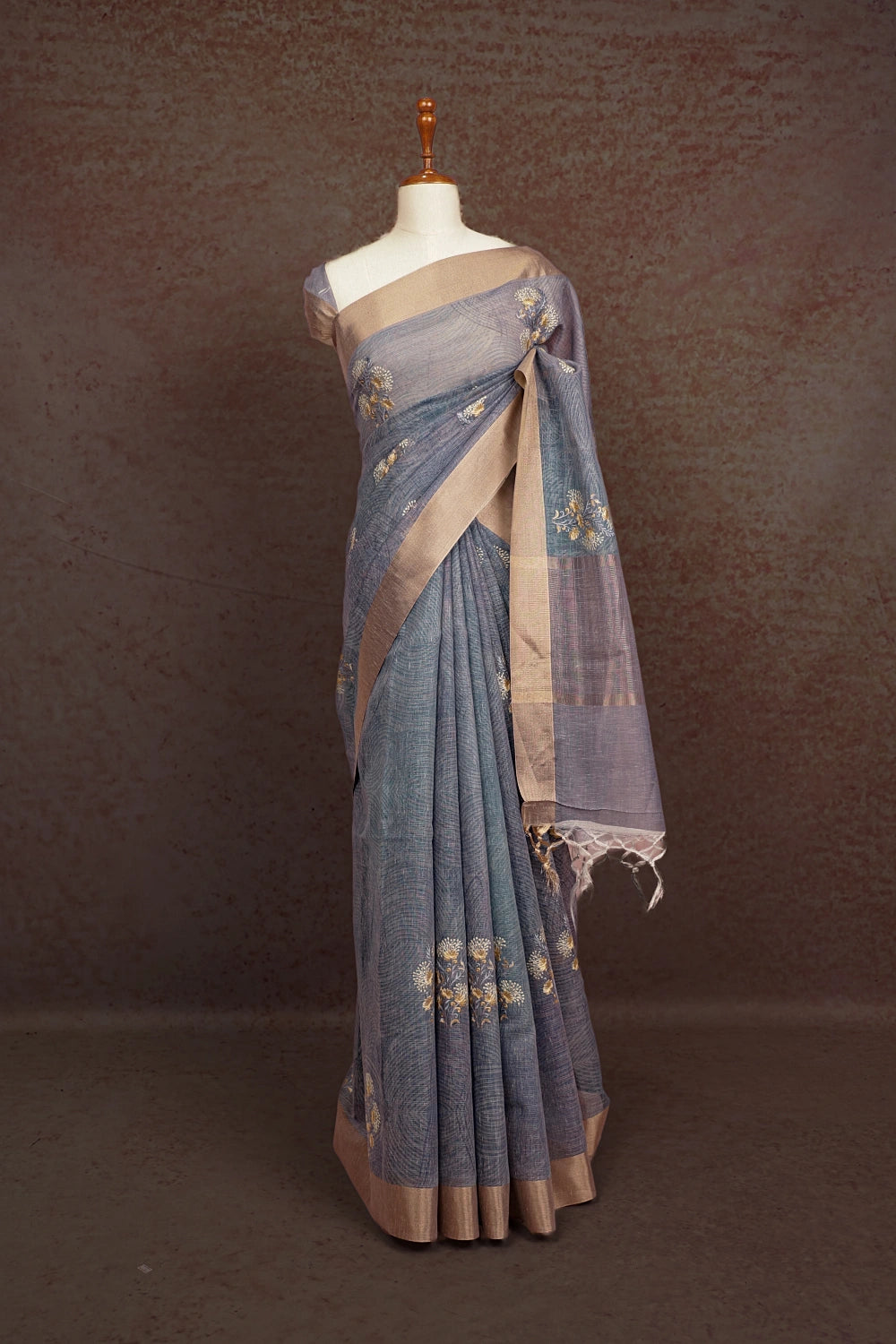 Grey Cotton Tissue Saree - Seematti