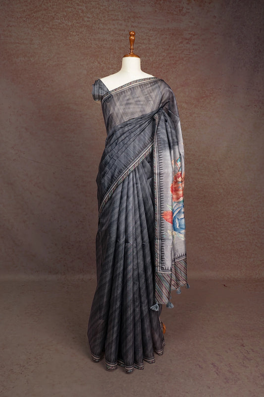 Grey Organza Tussar Saree