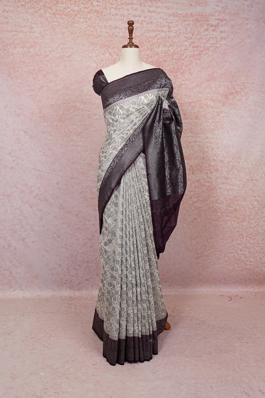 Grey Semi Banarasi Saree - Seematti