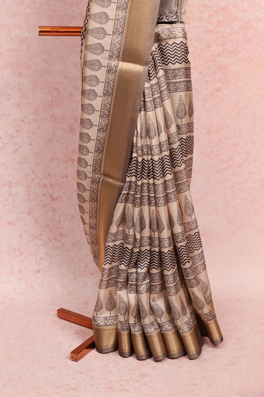 Grey Semi Chanderi Saree