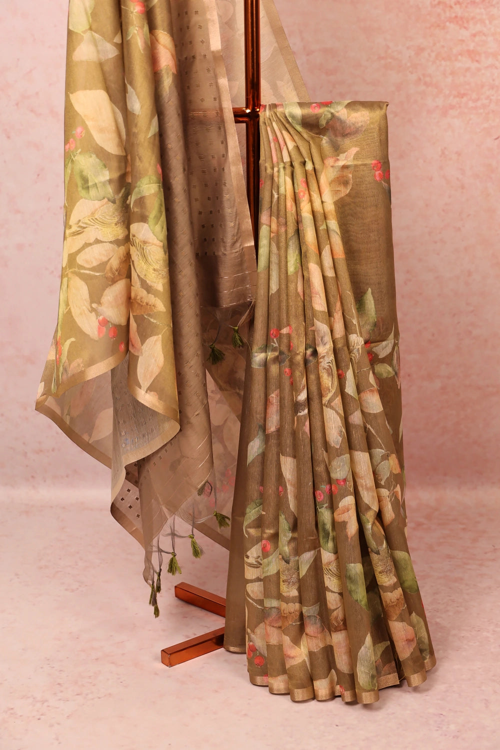 Grey Semi Tissue Saree