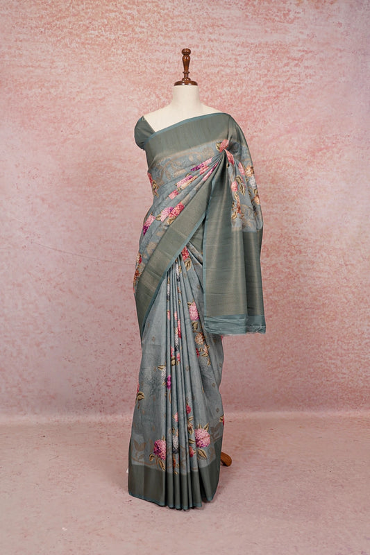 Grey Semi Tussar Saree - Seematti