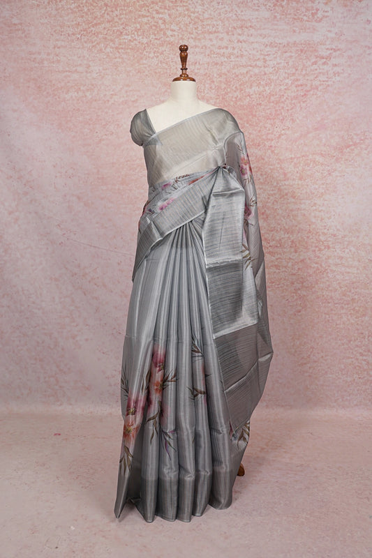 Grey Semi Tussar Saree - Seematti