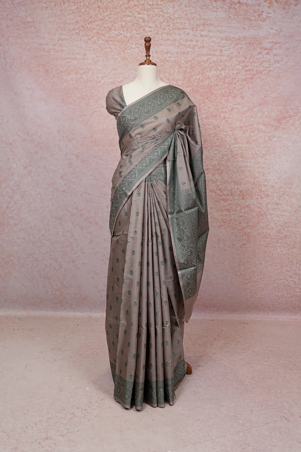 Grey Tussar Silk Saree