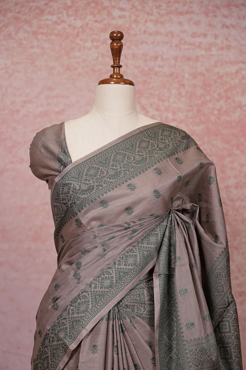 Grey Tussar Silk Saree