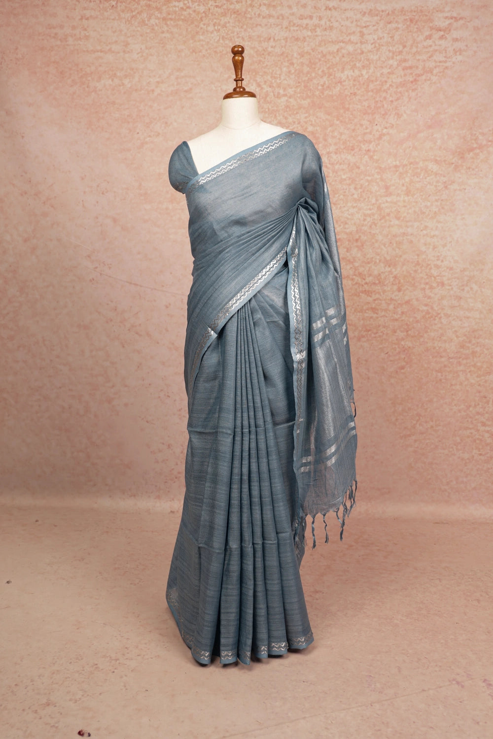 Greyish Blue Semi Linen Saree