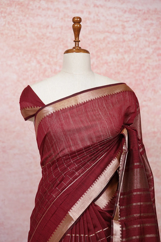 Maroon Cotton Silk Saree