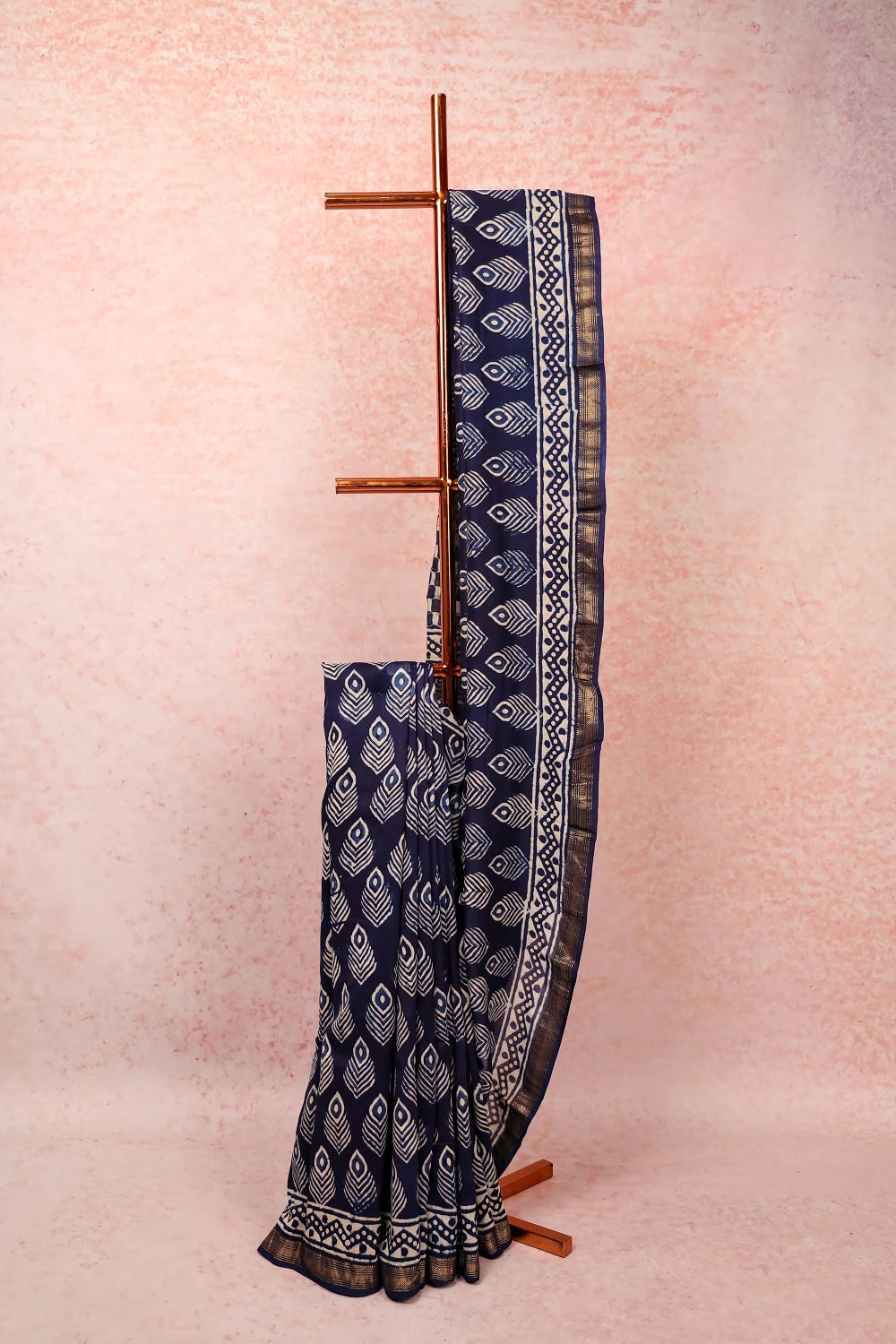 Navy Blue Chanderi Silk Saree