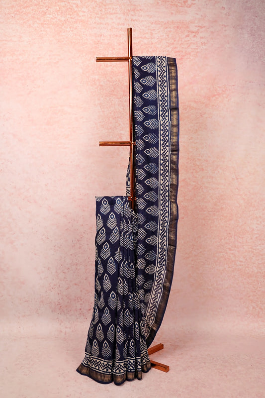 Navy Blue Chanderi Silk Saree