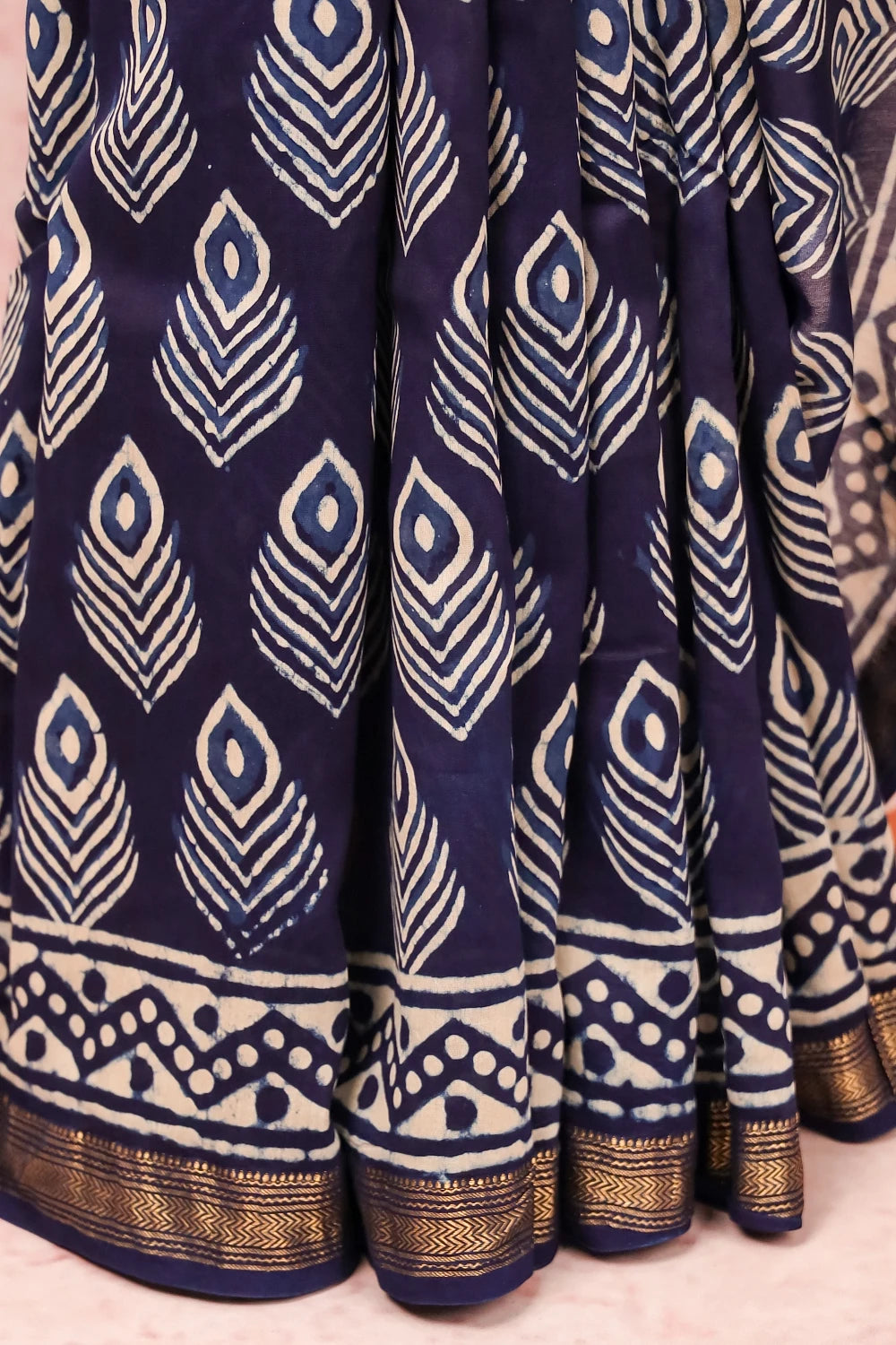 Navy Blue Chanderi Silk Saree