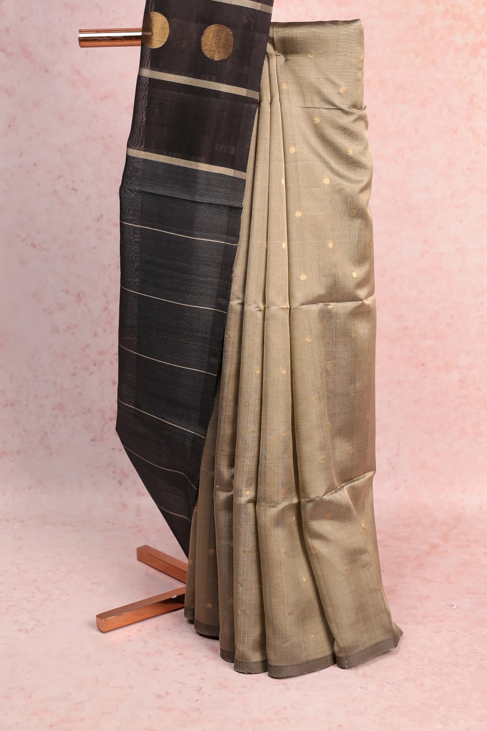 Kakhi Color Kora Silk Butta Saree With Without Border - Seematti