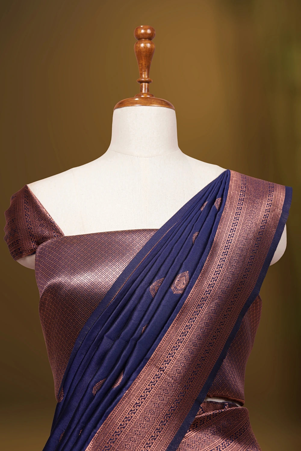 Lavender And Navy Blue Synthetic Brocade Dhavani Set - Seematti