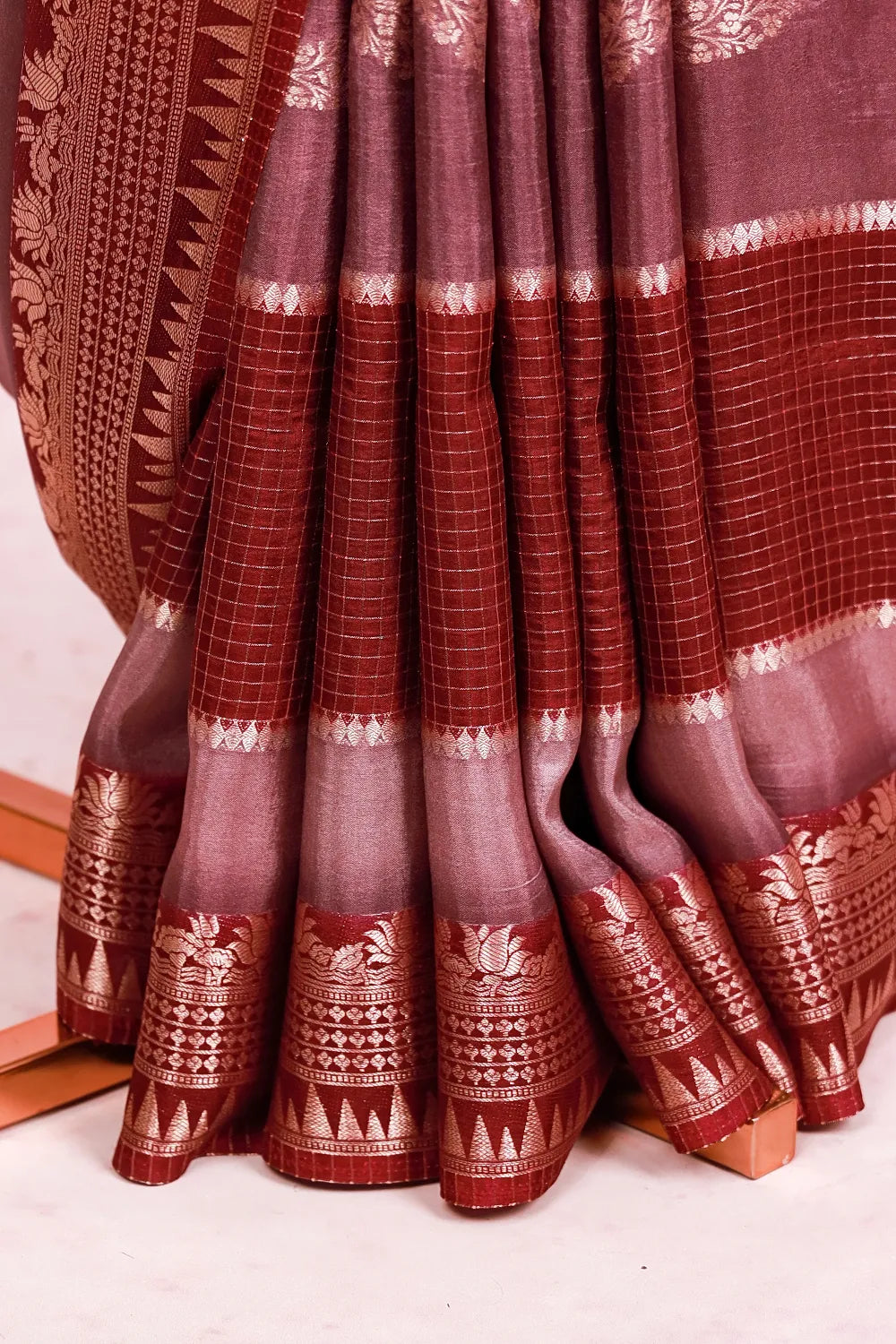 Lavender And Wine Semi Silk Saree