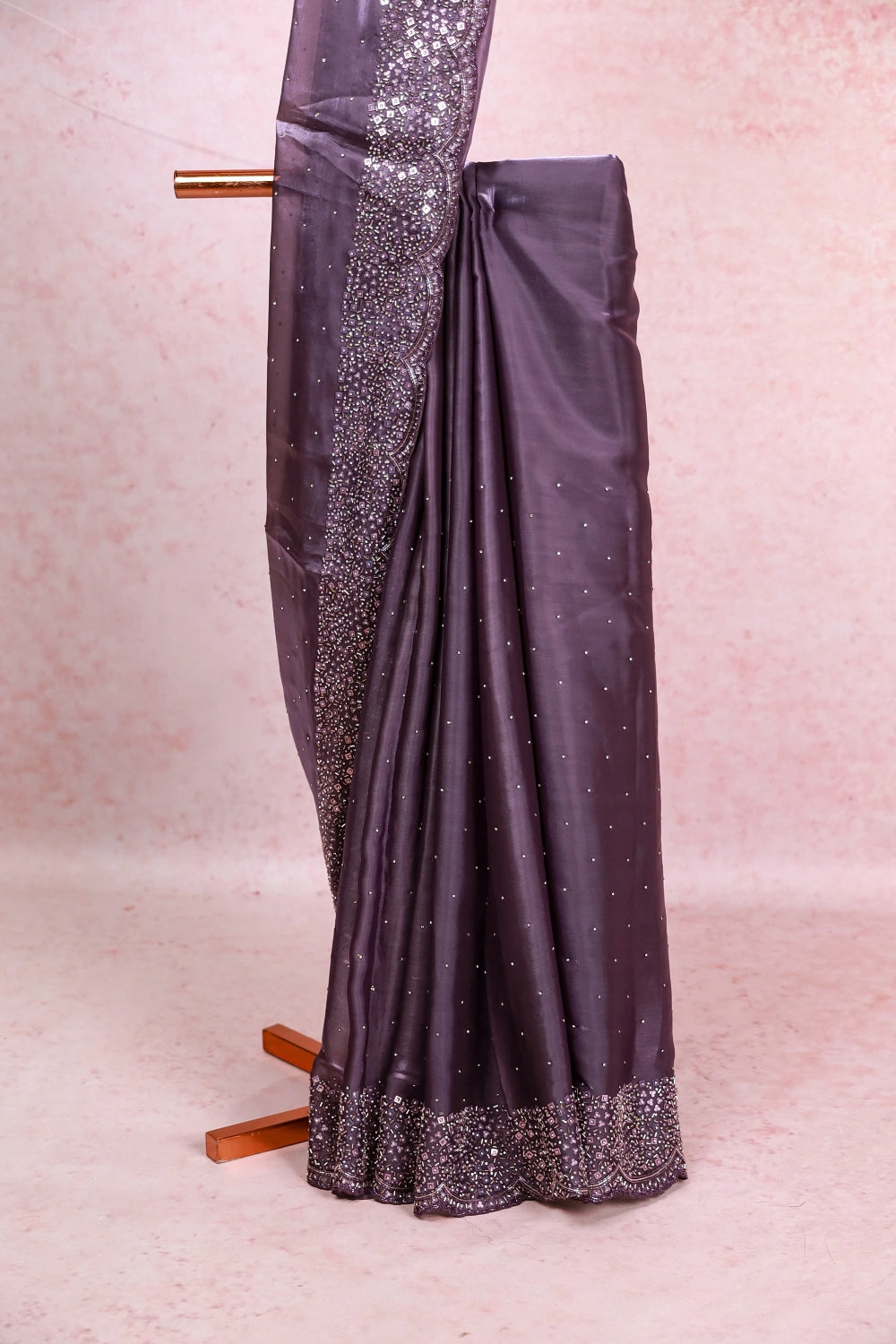 Lavender Ash Grey Tissue Saree Saree