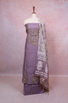 Lavender Chanderi Semi Silk Thread Work Unstitched Churidhar Material - Seematti