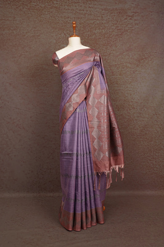 Lavender Colour Semi Tussar Saree