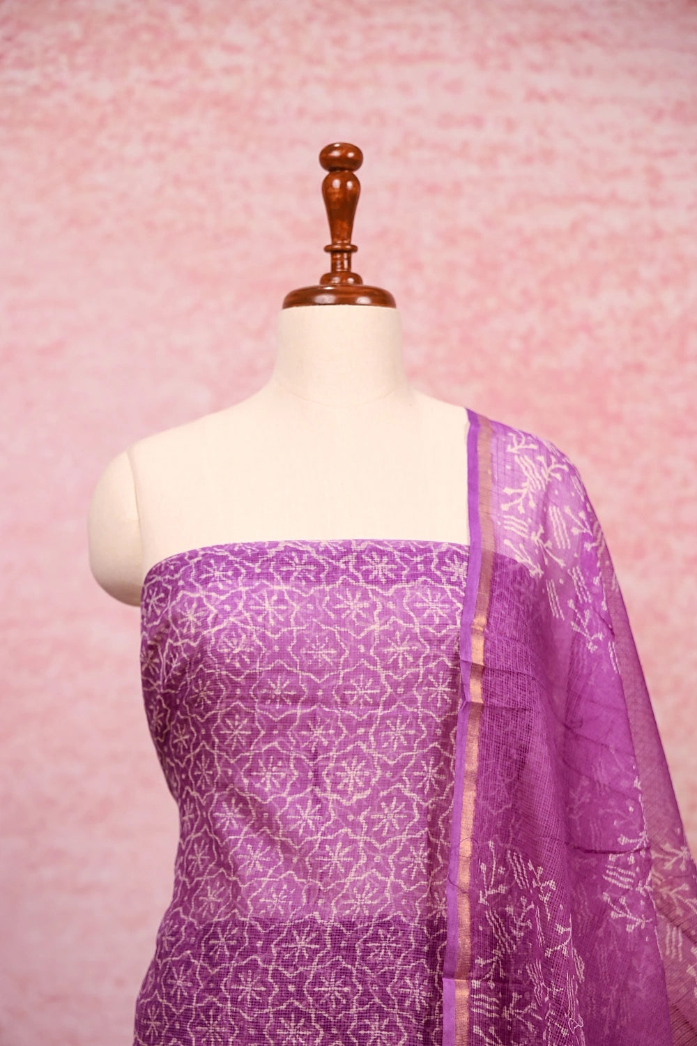 Lavender Net Kota Printed Unstitched Churidhar Material