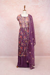 Lavender Organza Printed Un Stitched Churidhar Material - Seematti