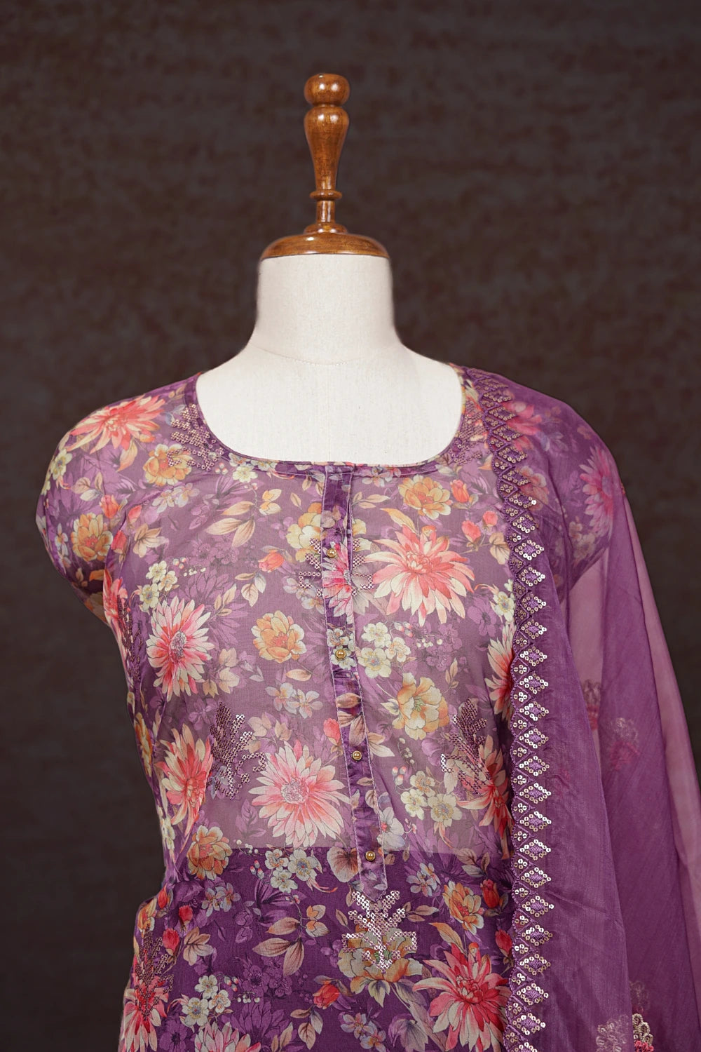 Lavender Organza Printed Un Stitched Churidhar Material - Seematti